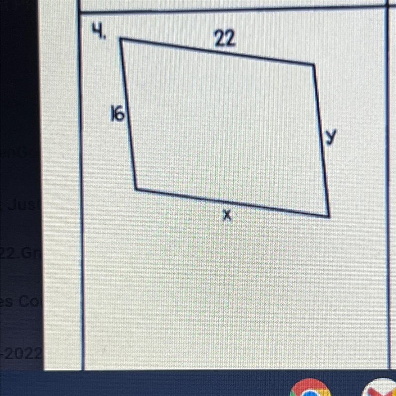 Find the missing pieces of the parallelogram for number 4-example-1