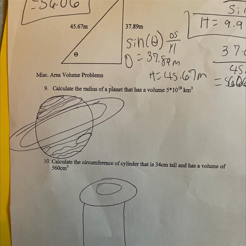 10. Calculate the circumference of cylinder that is 34cm tall and has a volume of-example-1