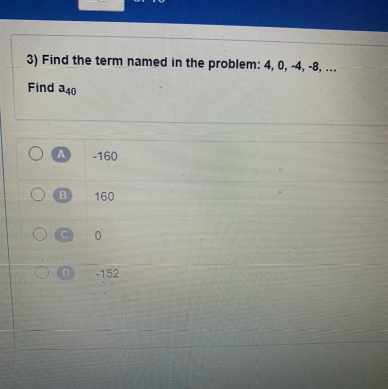 Find the term named in the problem: 4,0, -4,-3, ...Find a40-example-1