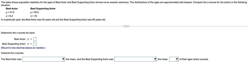 The table shows population statistics for the ages of Best Actor and Best Supporting-example-1