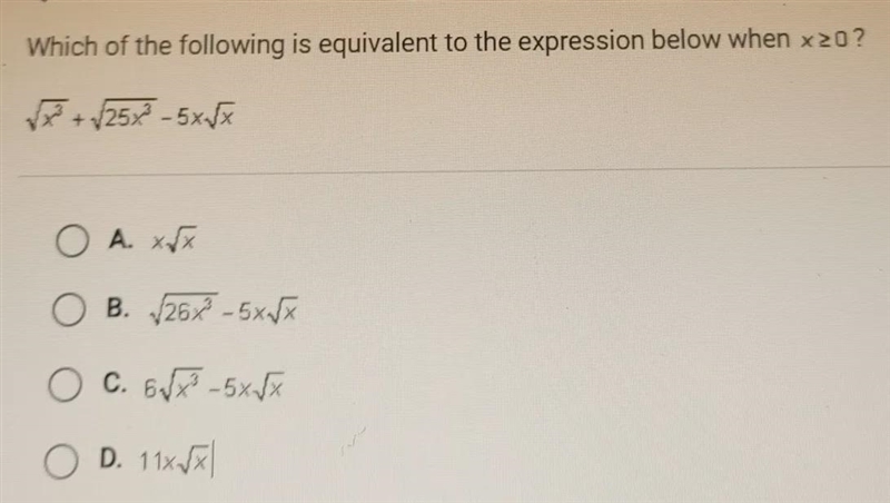 Which of the following is equivalent to the expression below when x20?-example-1