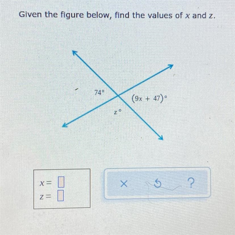 Find value x and z!!!!!!!!!!!!!!!!!!-example-1