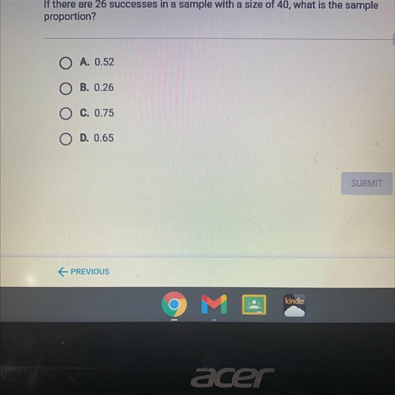 If there are 26 successes in a sample with a size of 40, what is the sampleproportion-example-1