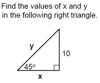 Use special right triangle patterns for the problem. Do not enter decimals. use &quot-example-1