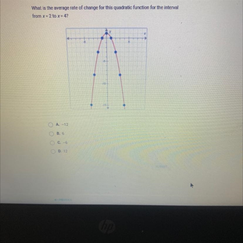 What is the average rate of change for this quadratic function for the intervalfrom-example-1