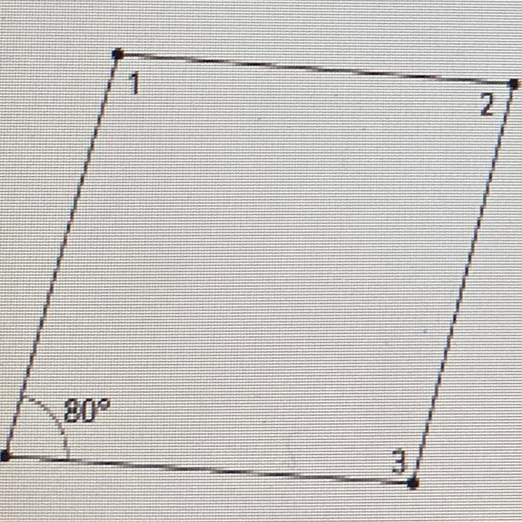 The quadrilateral is a parallelogram. Find the measure of angles 1, 2, and 3. 80⁰ Angle-example-1