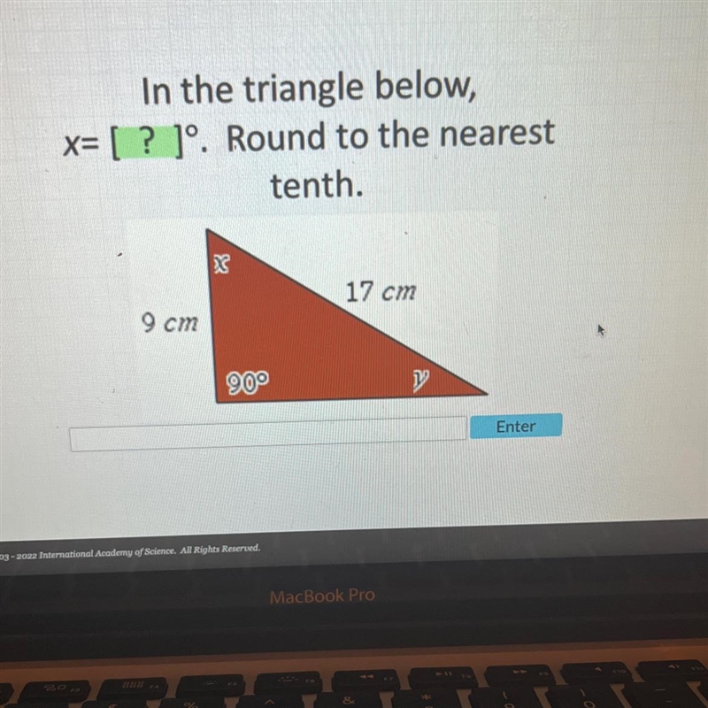 In the triangle below find X round to the nearest 10th-example-1