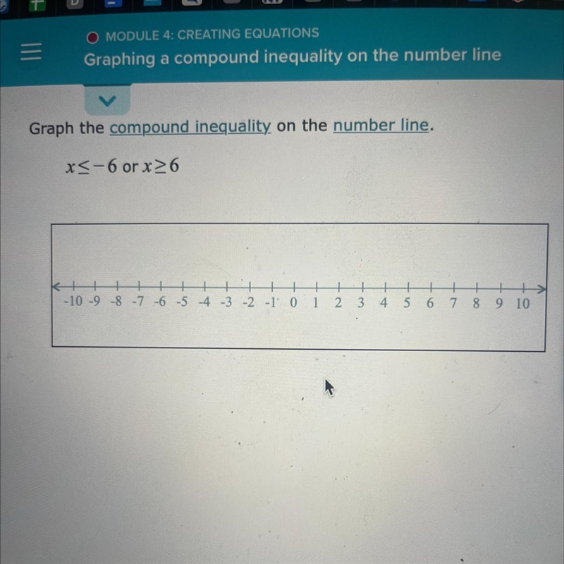 Graph the compound inequality on the number line x ≤-6 or x≥6-example-1