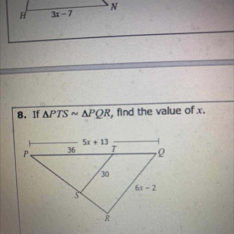 8. If APTS - APOR, find the value of x.5x + 13TP36306.r - 2R-example-1