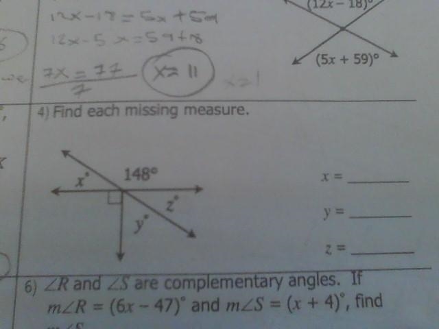 Find each missing measure x= y= z=-example-1