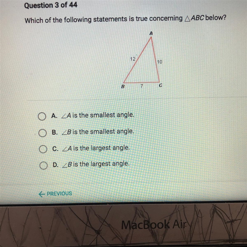 Which of the following statements is true concerning ABC below?12107O A. _A is the-example-1