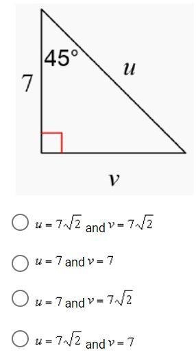 Solve for the other leg and for the hypotenuse of the 45-45-90 triangle-example-1