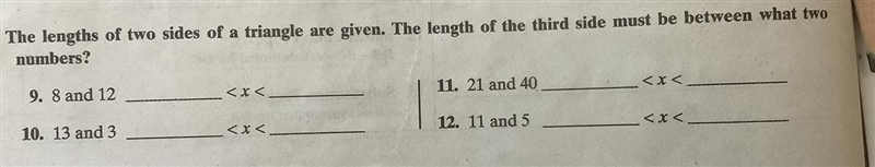 ASAP!! The lengths of two sides of a triangle are given. The length of the third side-example-1