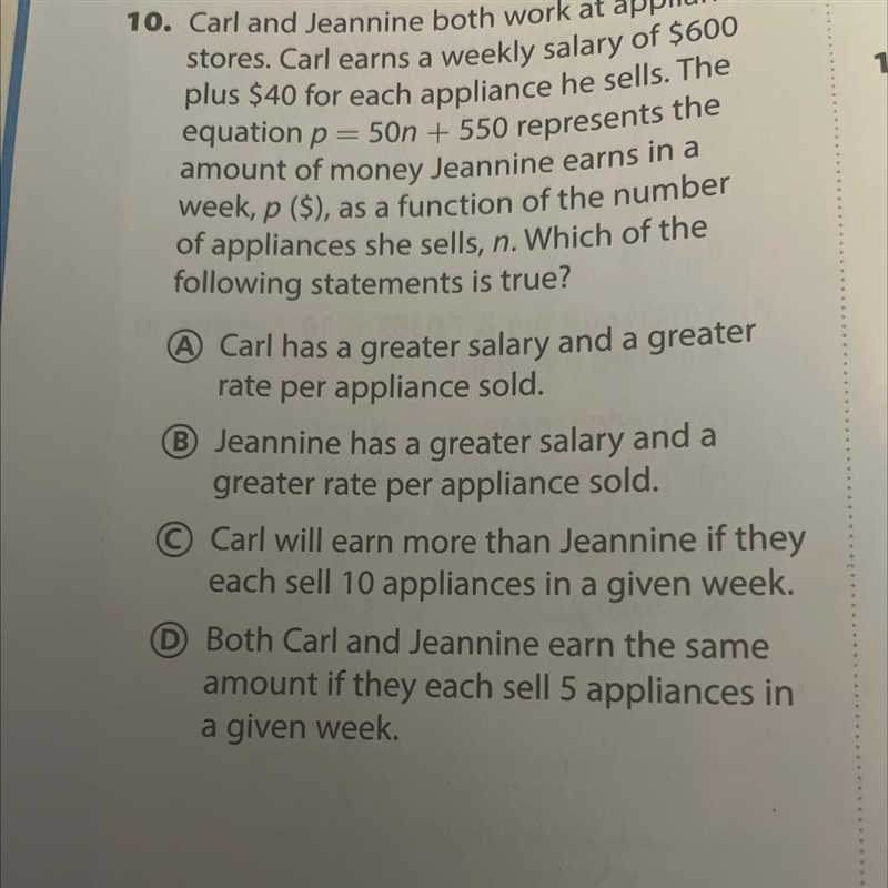 Carl and Jeannine both work at appliance stores. Carl earns a weekly salary of $600 plus-example-1