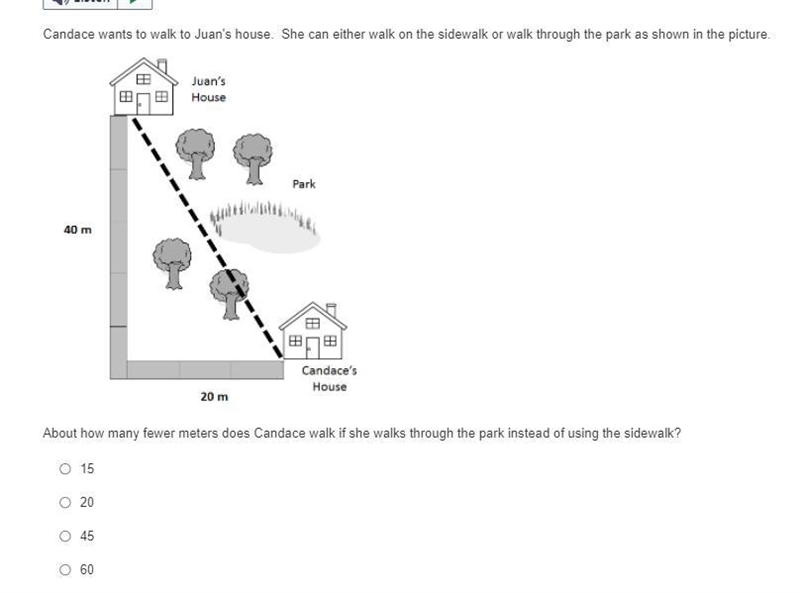 About how many fewer meters does Candace walk if she walks through the park instead-example-1