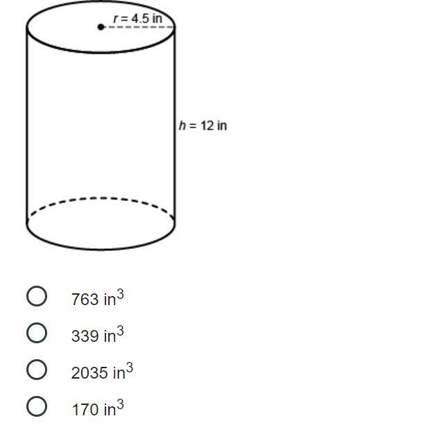 A cylinder has a radius of 4.5 inches and a height of 12 inches. What is the volume-example-1