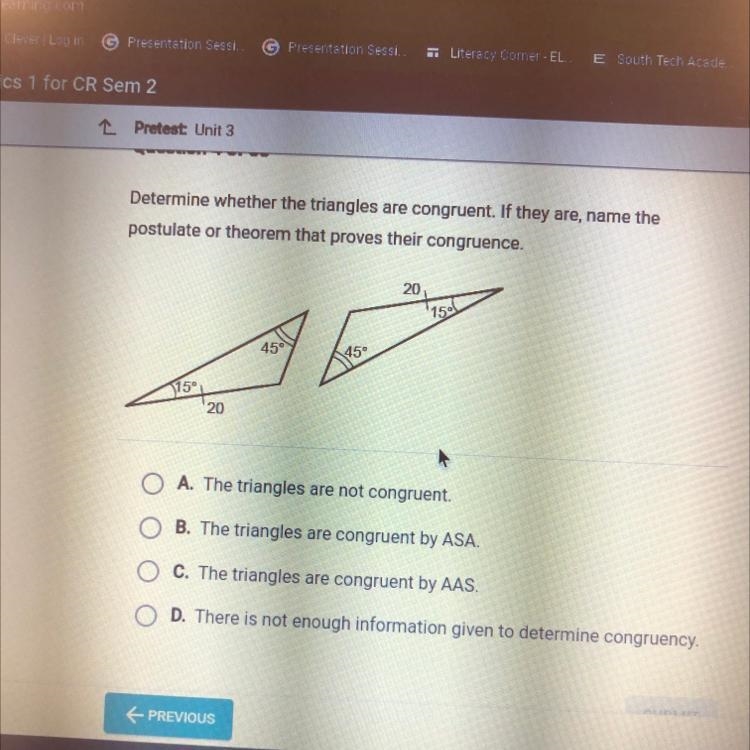 Determine whether the triangles are congruent. If they are, name th postulate or theorem-example-1