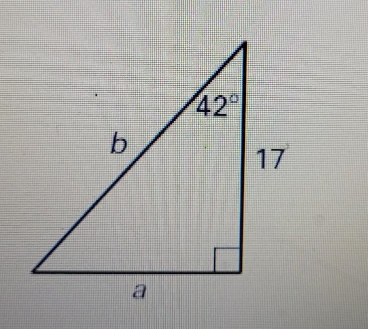 Solve the right triangle finding side a side b and missing angle.-example-1