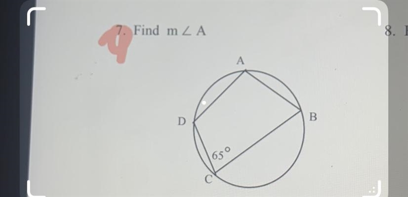 Find m< A inscribed angles and arcs-example-1