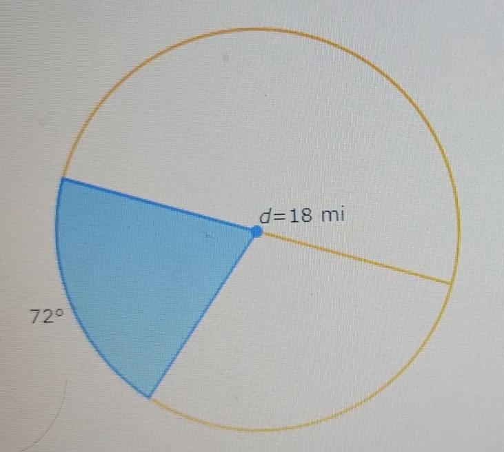 The radius of a circle is 18 miles. What is the area of a sector bounded by a 72° arc-example-1