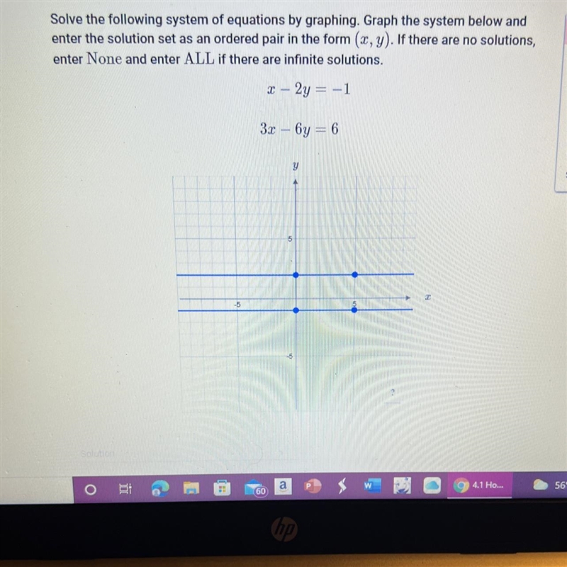 Solve the following system of equations by graphing. Graph the system below andenter-example-1