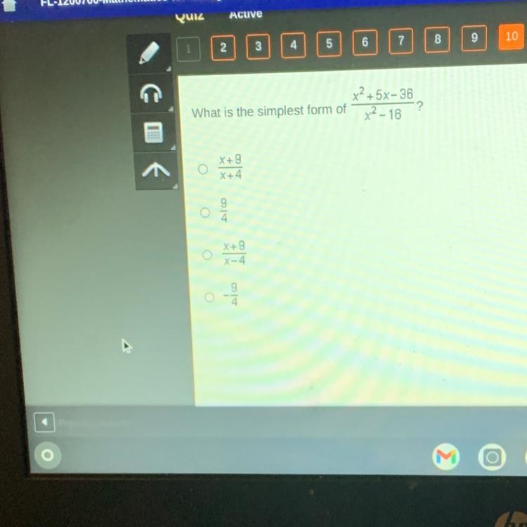 What is the simplest form of x^2+5X-36/x^2-16 X+9/X+4 9/4 X+9/X-4 -9/4-example-1