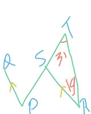 16:4) In the given figure, PQ//RS; SRT = 19° and STR = 31°. Find the QPT. ​-example-1