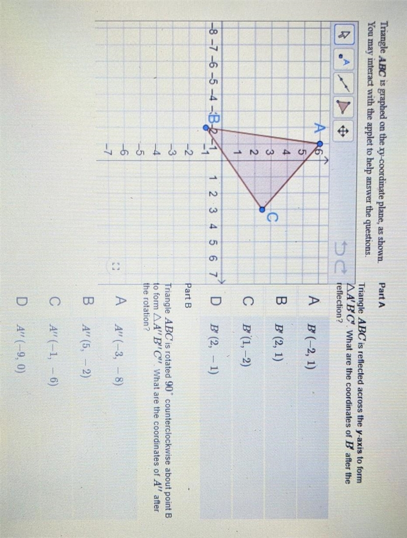 For part B how do I find the coordinate for A double prime after the rotation-example-1