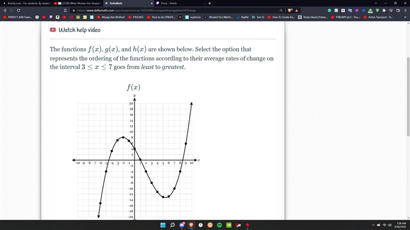 The functions f(x), g(x), and h(x) are shown below. Select the option that represents-example-1