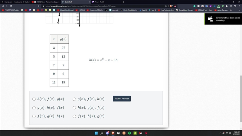 The functions f(x), g(x), and h(x) are shown below. Select the option that represents-example-2