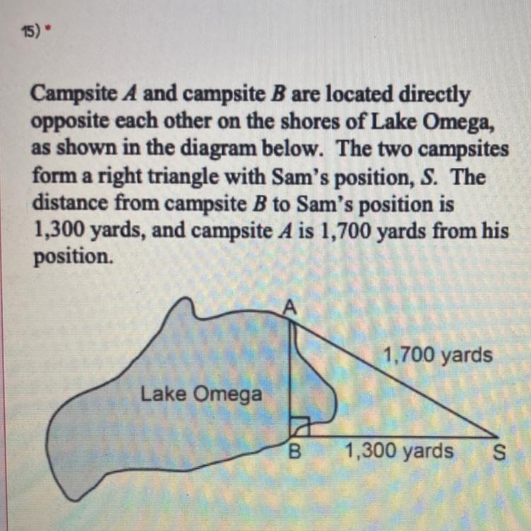 Campsite A and campsite B are located directlyopposite each other on the shores of-example-1