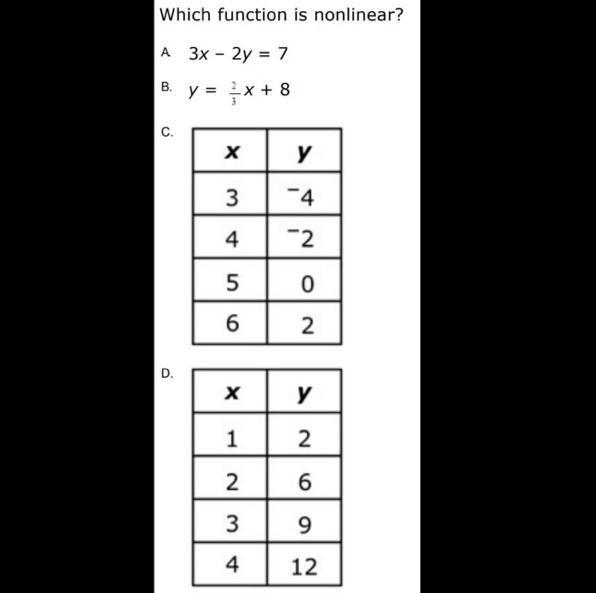 Which function is nonlinear? Please I NEED HELP Like Fr Quick Hurry-example-1