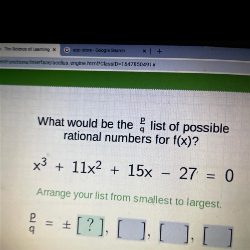 What would be the p/q list of possible rational numbers for f(x)-example-1