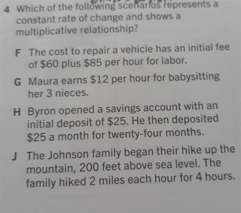 Which of the following scenarios represents a constant rate of change and shows a-example-1