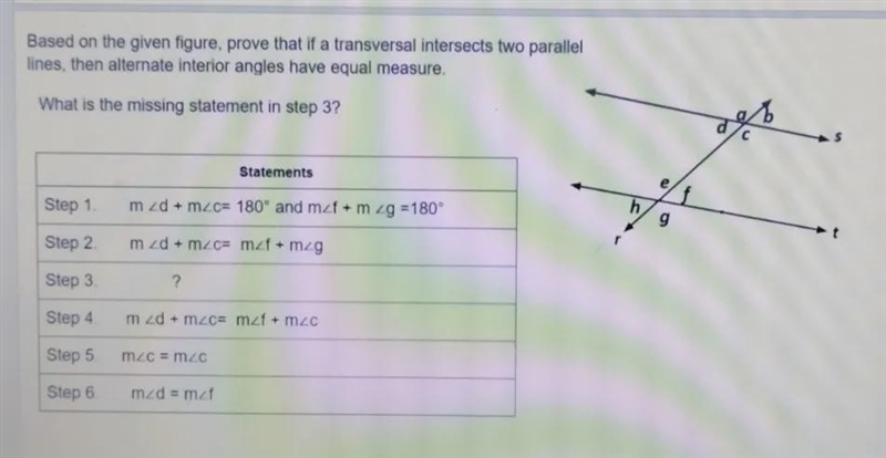 Based on the given figure, prove that if a transversal intersects two parallel lines-example-1