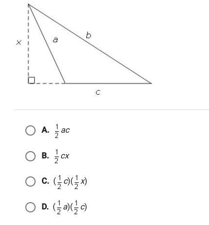 Which expression gives the area of the triangle shown below-example-1