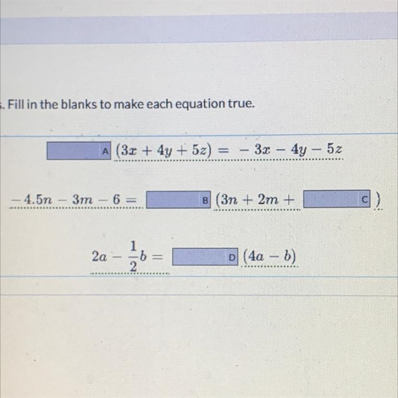 Fill in the blanks to make each equation true.-example-1