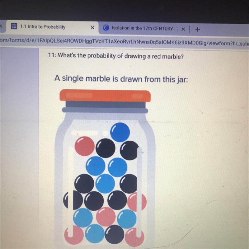 What is the probability of drawing a red marble?-example-1