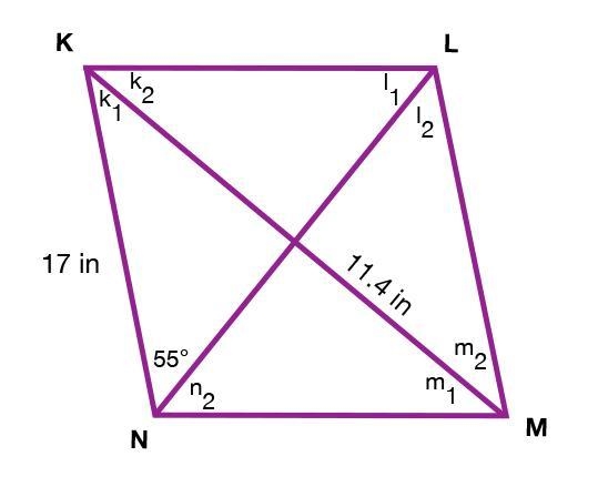 What is the length of diagonal LN? 12.6 in 25.2 in 22.8 in 20.4 in-example-1