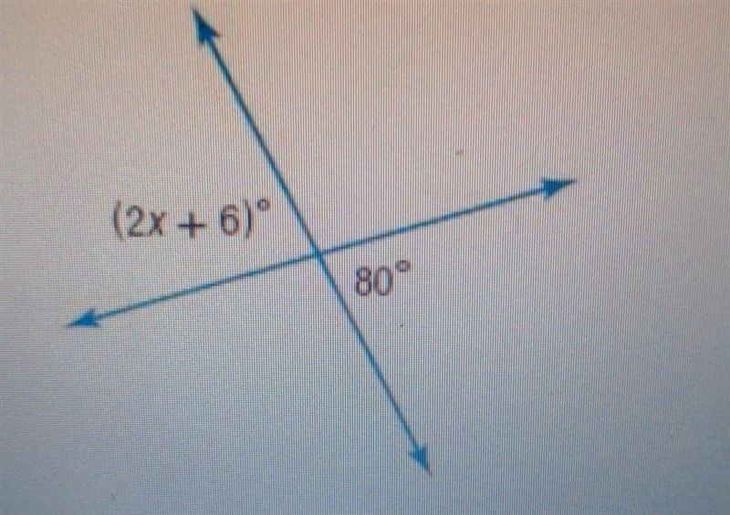 10. What is the value of x in the figure shown? (2x + 6)° 80 ° ​-example-1