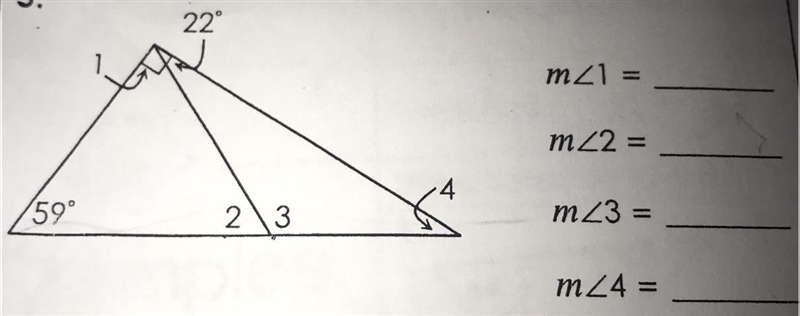 5. 59° 22° 23 Find th m21 = m/2= m23 = m/4=-example-1