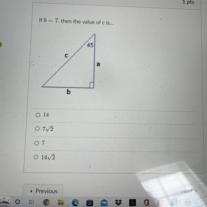 If b = 7, then the value of c is...-example-1