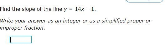 Find the slope of the line y=14x–1. Write your answer as an integer or as a simplified-example-1