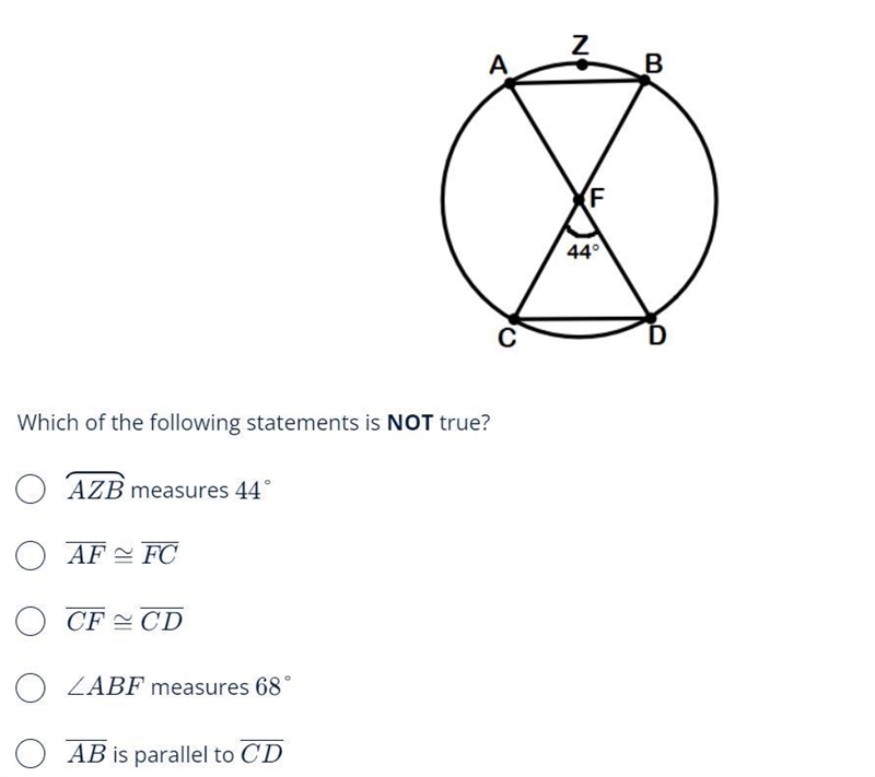 In the circle below, F is the center and lies on line segment AD and BC.-example-1