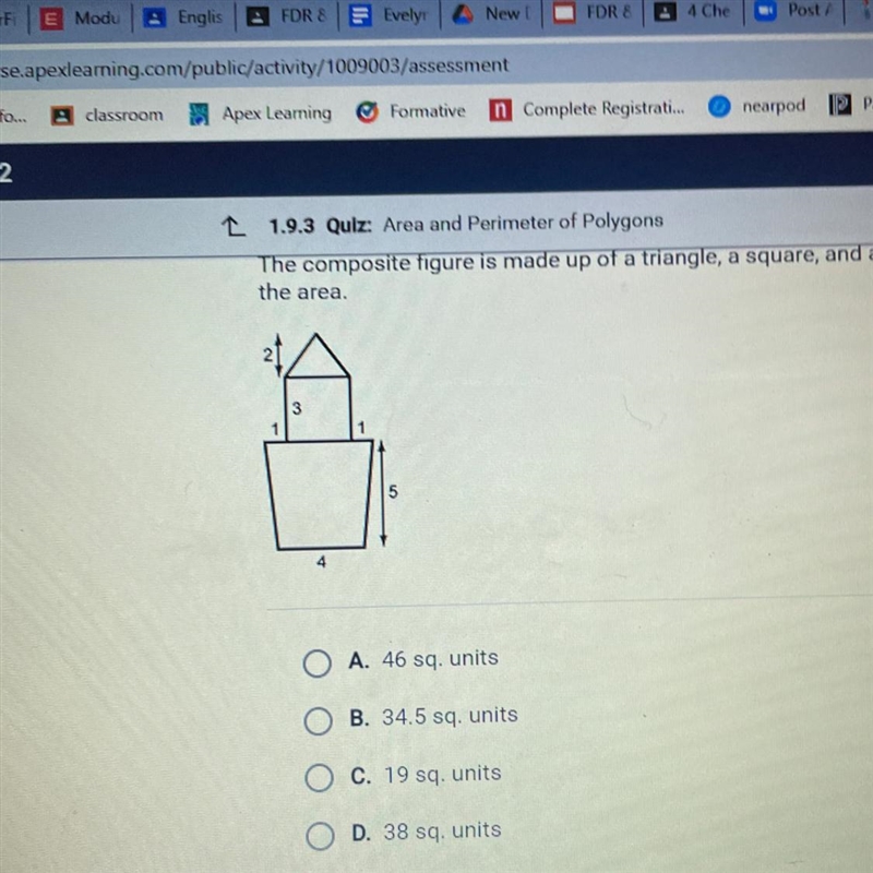 The composite figure is made up of a triangle, a square, and a trapezoid. Findthe-example-1