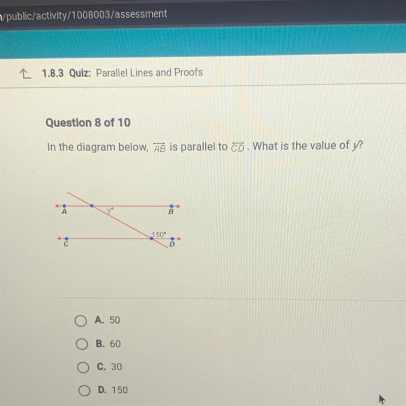 In the diagram below AB is parallel to CD. what is the value of y-example-1