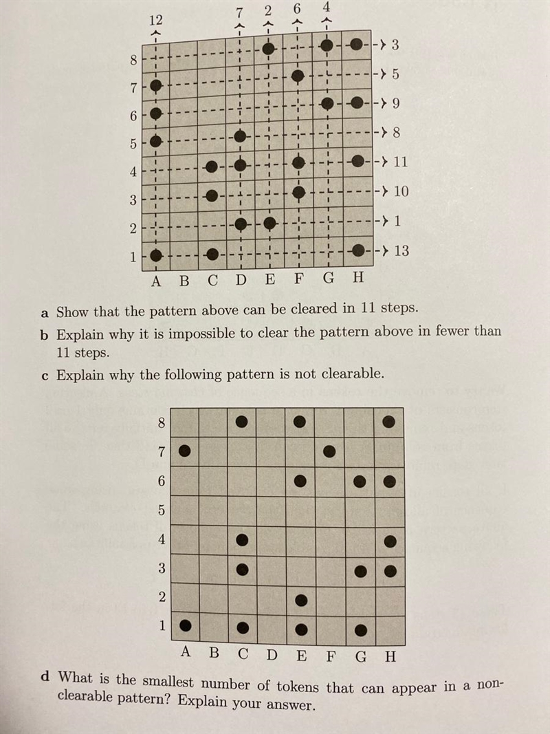 A Show that the pattern above can be cleared in 11 steps. B Explain why it is impossible-example-2