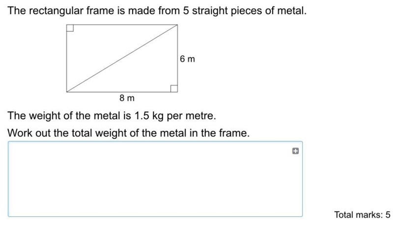 The rectangular frame is made from 5 straight pieces of metal. The weight of metal-example-1