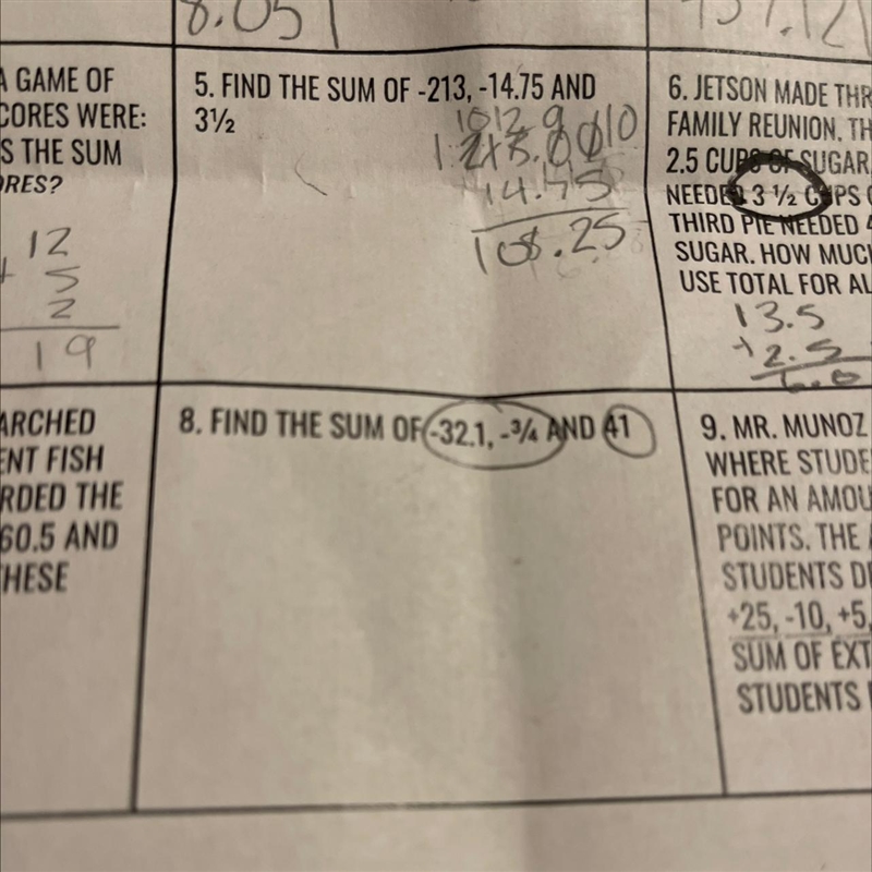 Find the sum of -32.1, -3/4 and 41-example-1