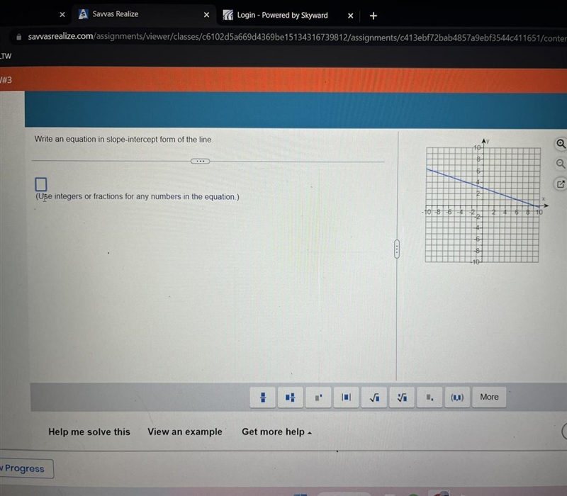 Write an equation in slope-intercept form of the line.-example-1